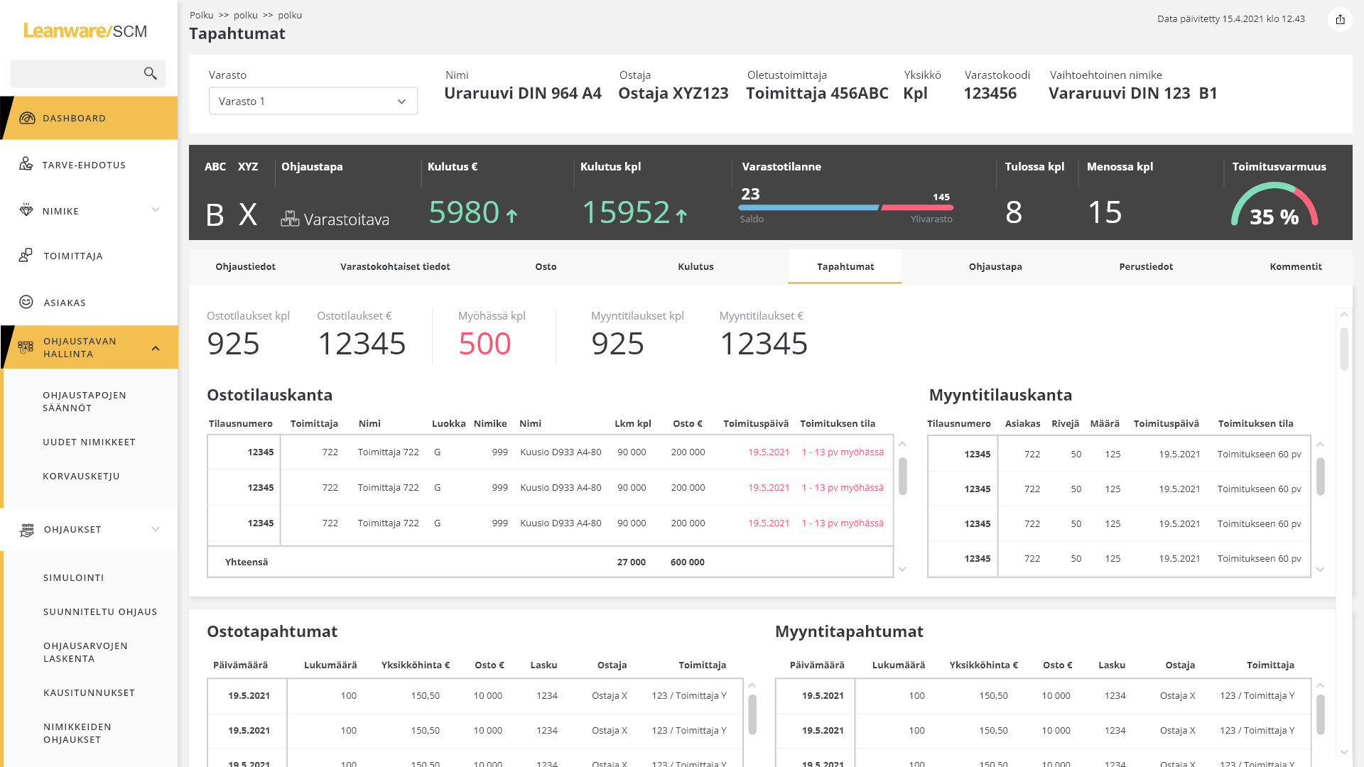 Screenshot of Leanware SCM