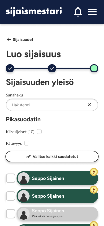 A screenshot of the unit user creating a substitute gig